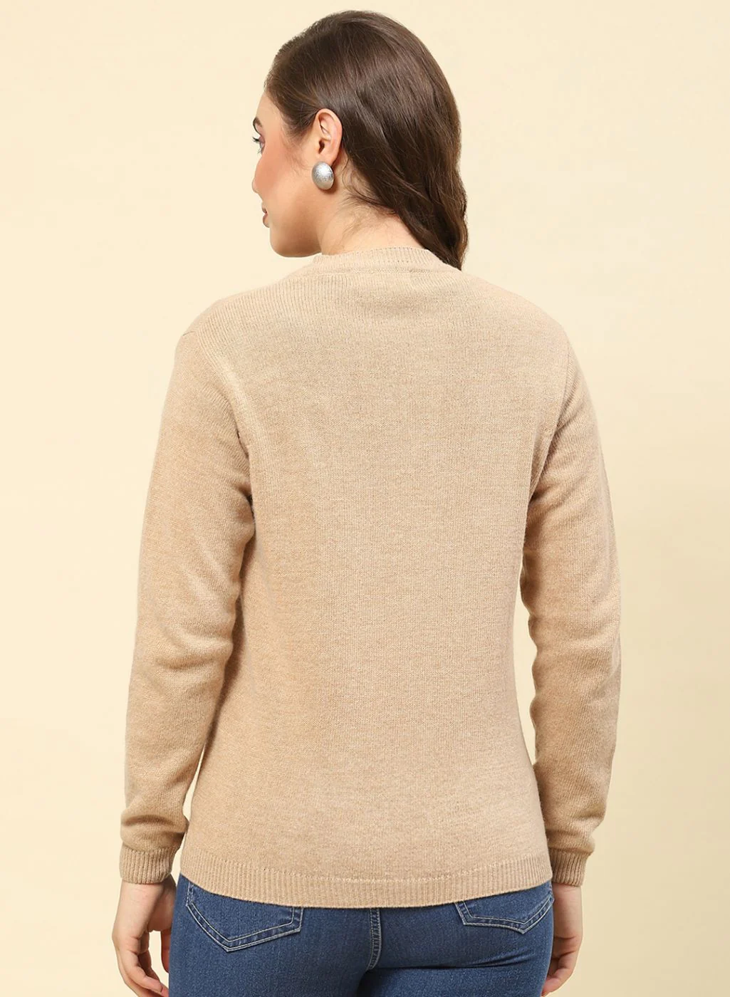 Women Camel Brown Solid Lamb wool Cardigan - Image 5