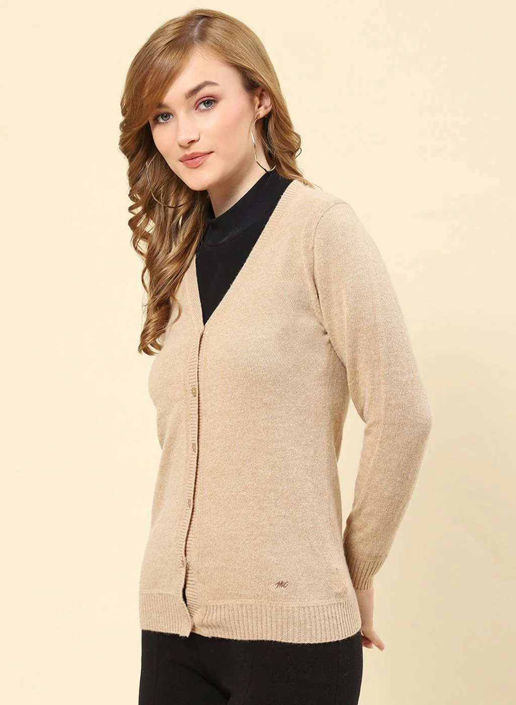 Women Camel Brown Solid Lamb wool Cardigan - Image 3