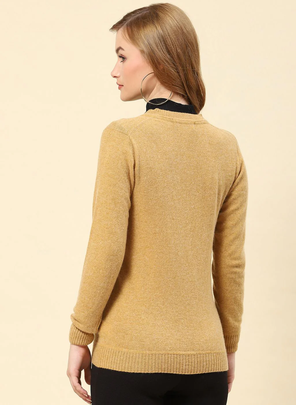 Women Camel Brown Solid Lamb wool Cardigan - Image 5