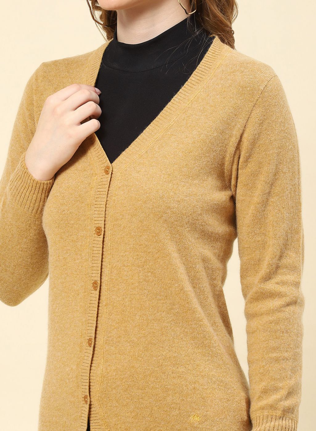 Women Camel Brown Solid Lamb wool Cardigan - Image 6