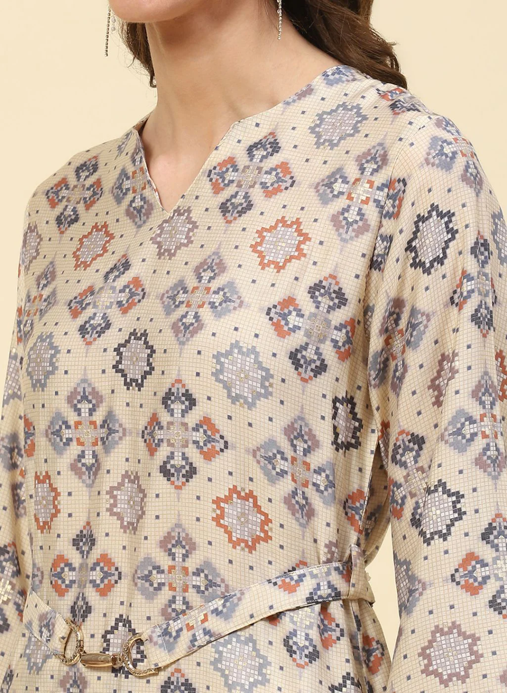 Women Cream Printed CoordiNAte Set - Image 6
