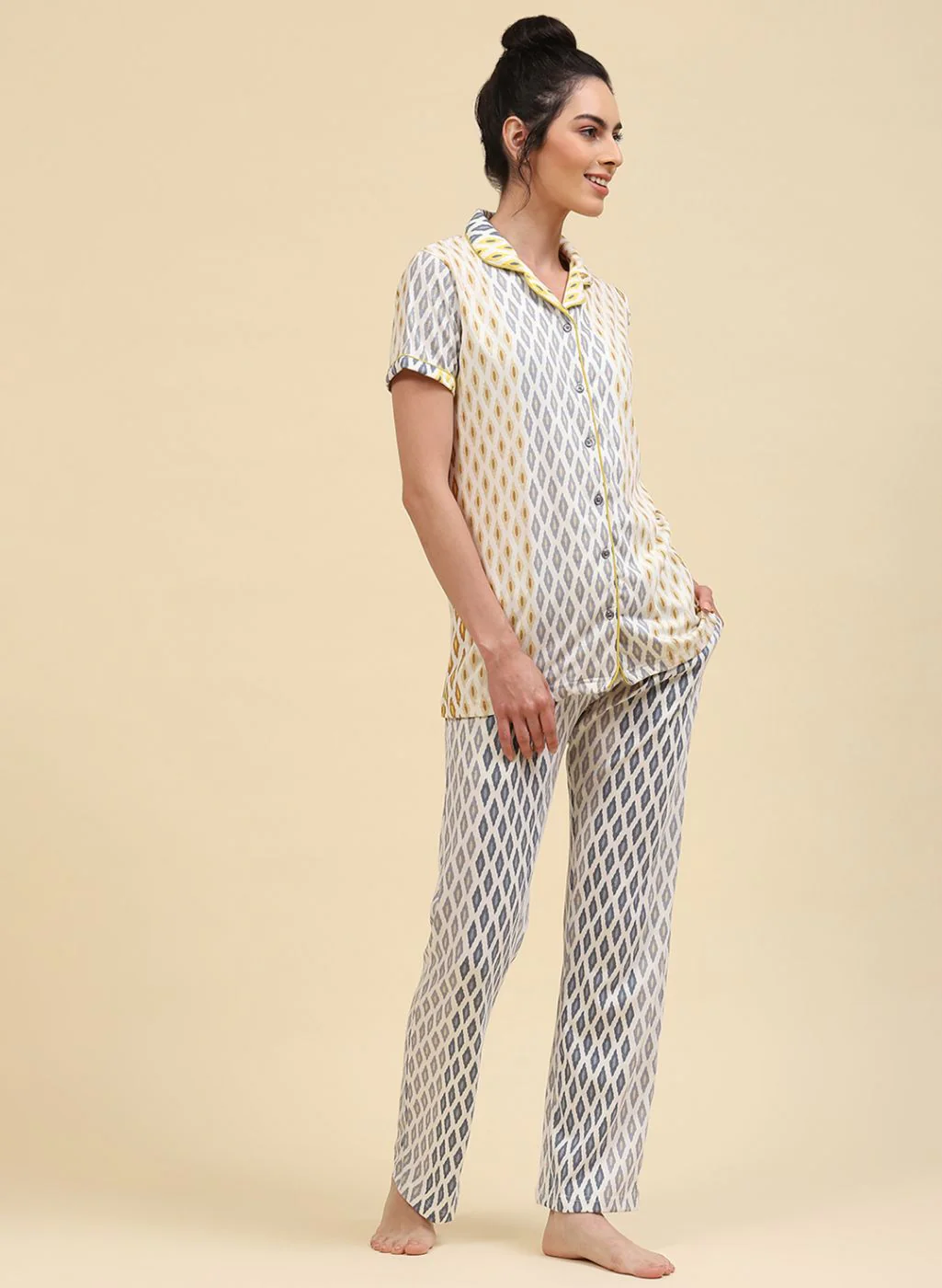Women Cream Printed Lower Set - Image 3