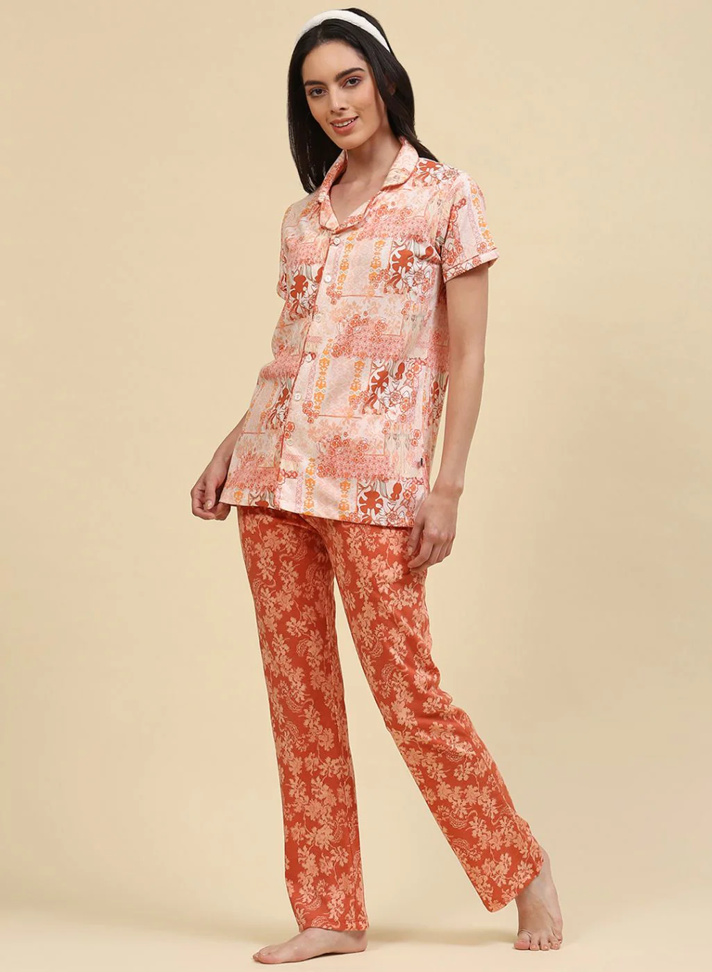 Women Cream Printed Lower Set - Image 2