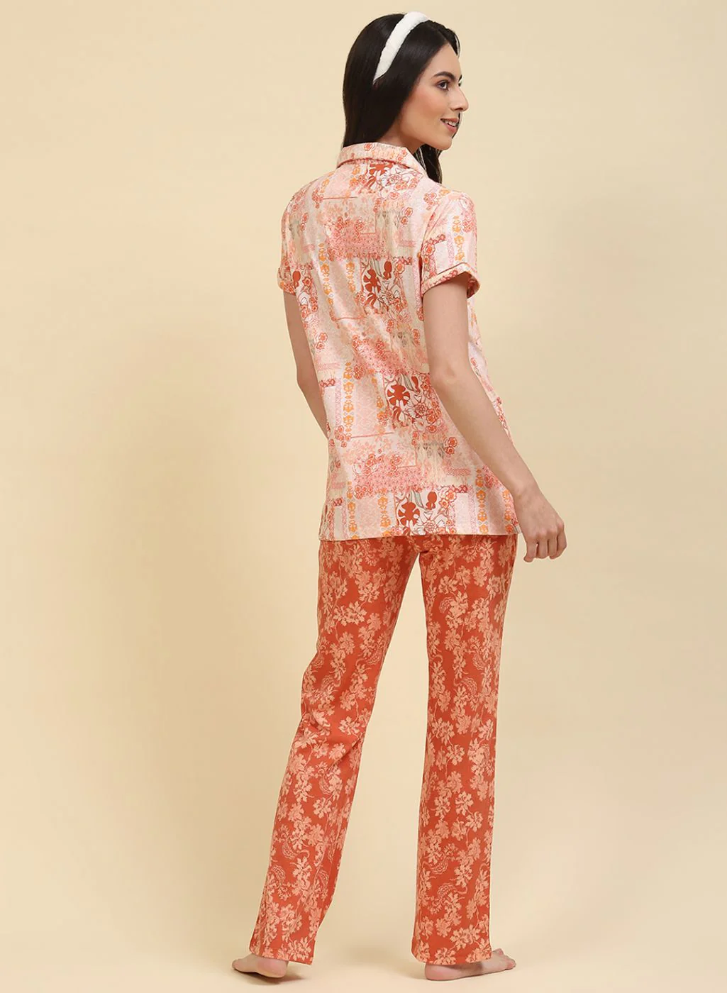 Women Cream Printed Lower Set - Image 4