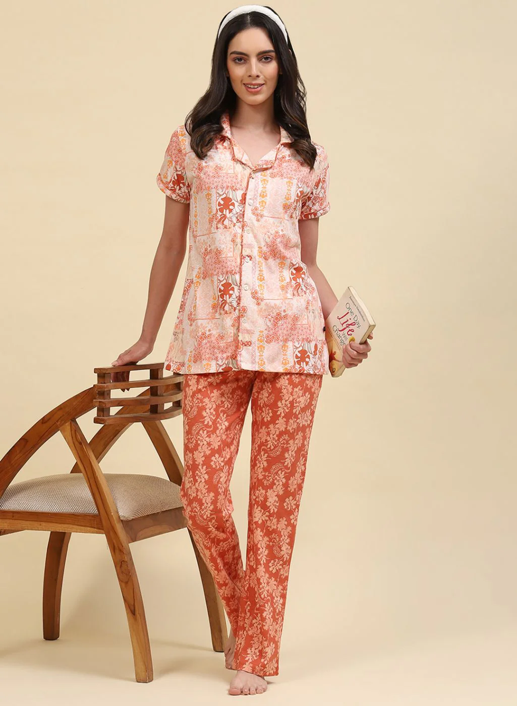 Women Cream Printed Lower Set - Image 5