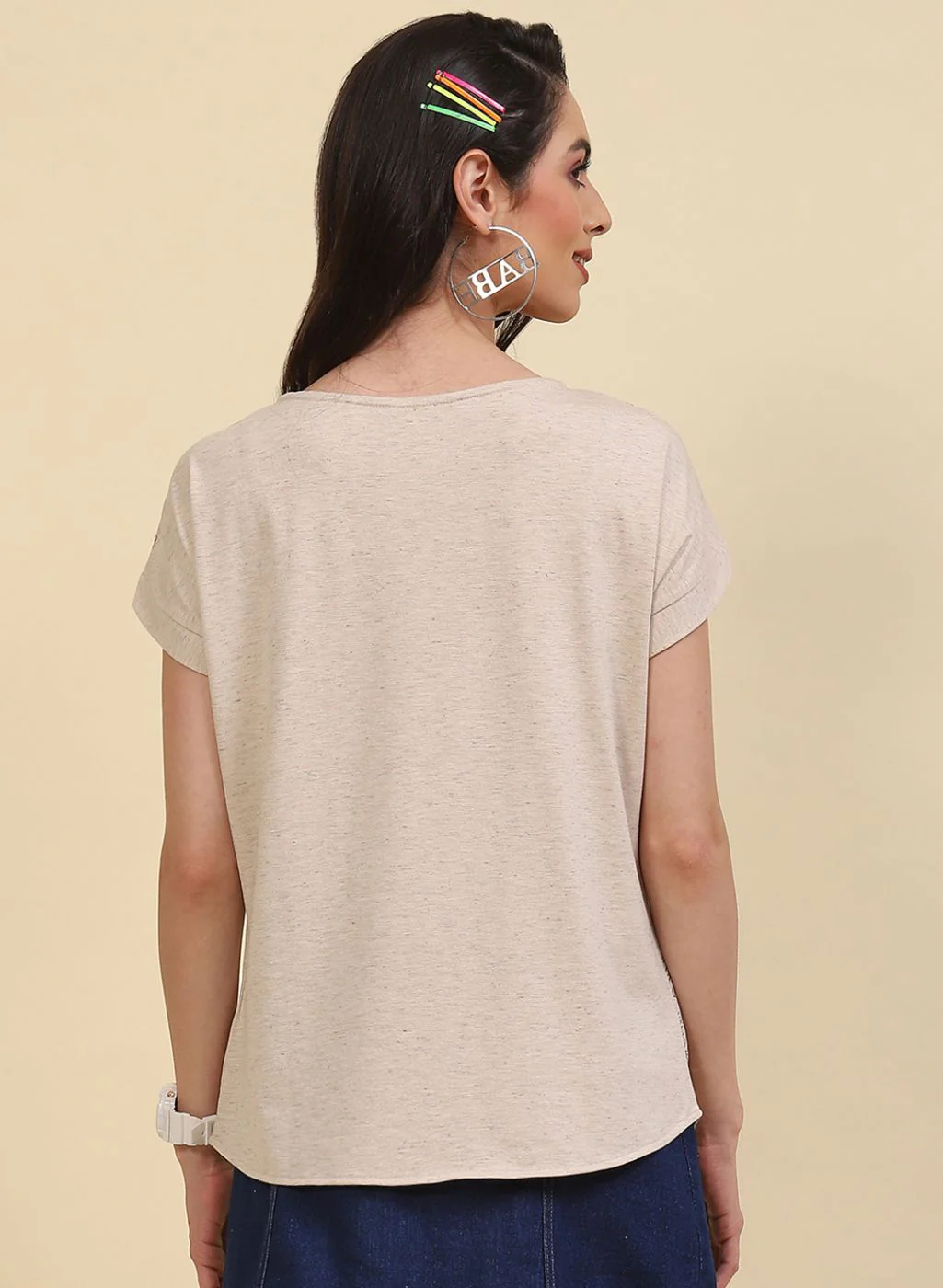 Women Cream Printed Top - Image 5