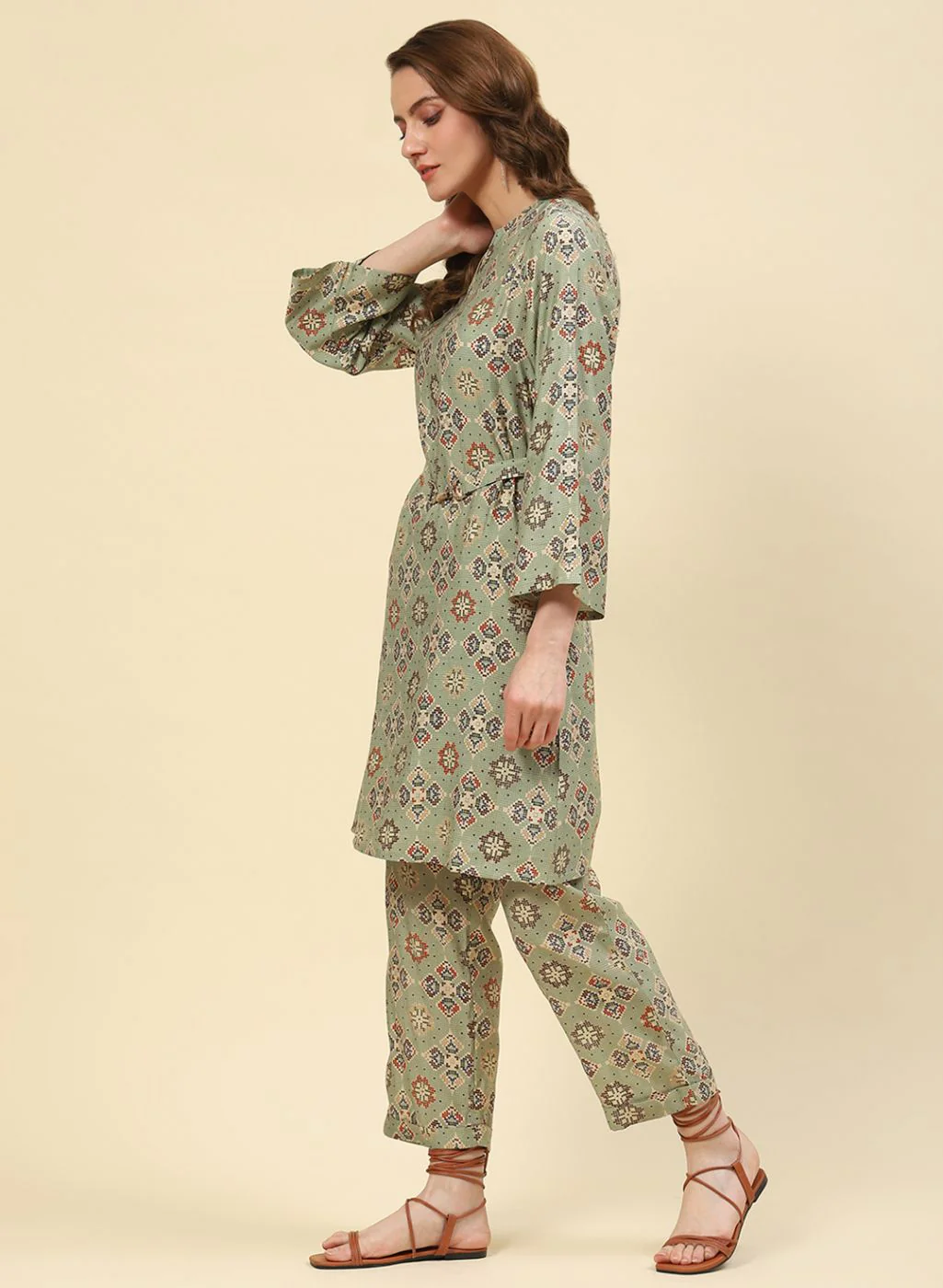 Women Green Printed CoordiNAte Set - Image 2
