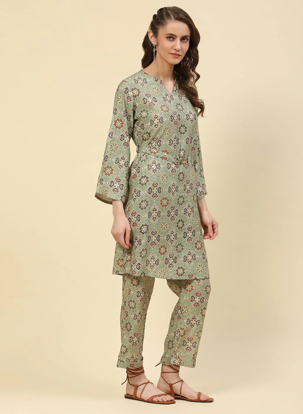 Women Green Printed CoordiNAte Set - Image 3