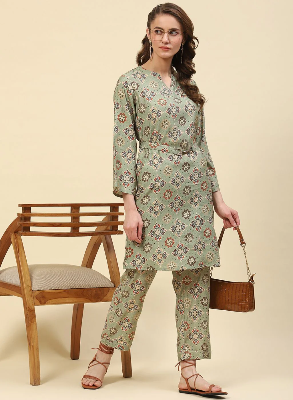 Women Green Printed CoordiNAte Set - Image 5