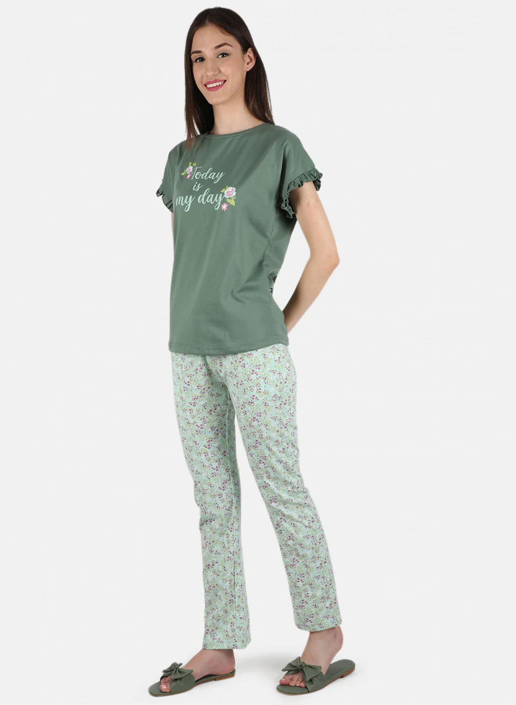 Women Green Printed Lower Set - Image 2