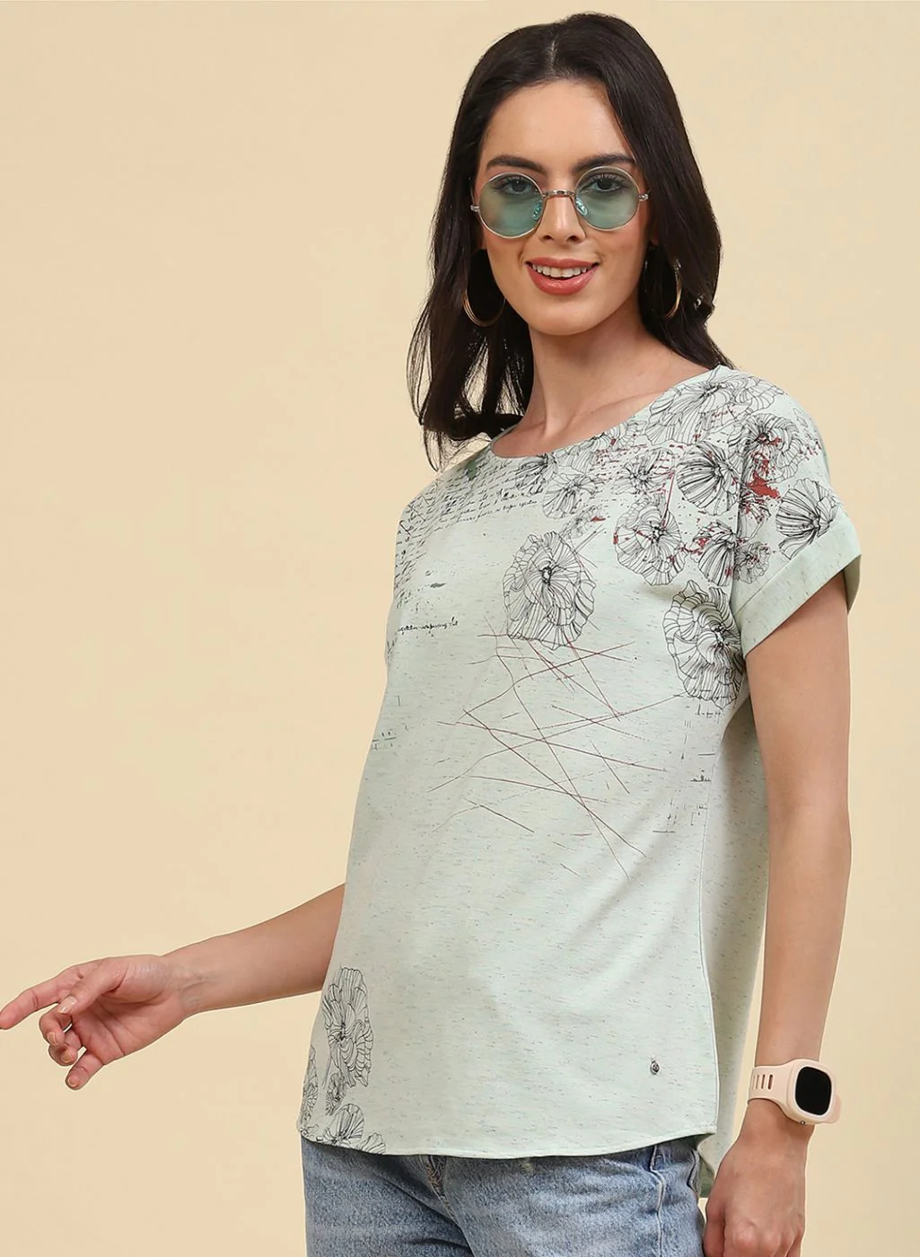 Women Green Printed Top - Image 3