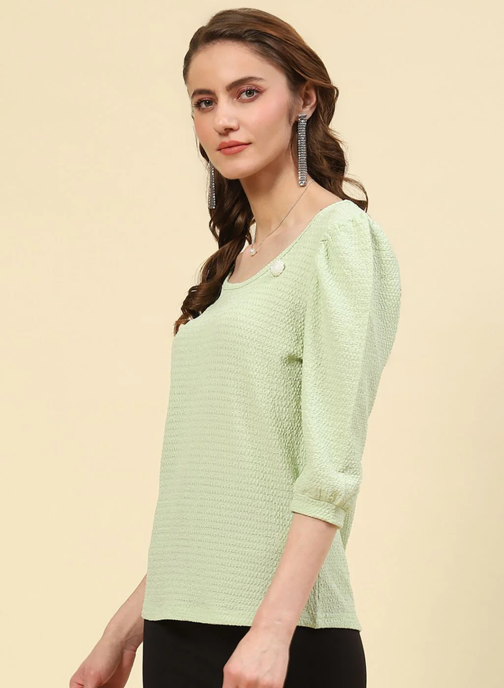 Women Green Printed Top - Image 3