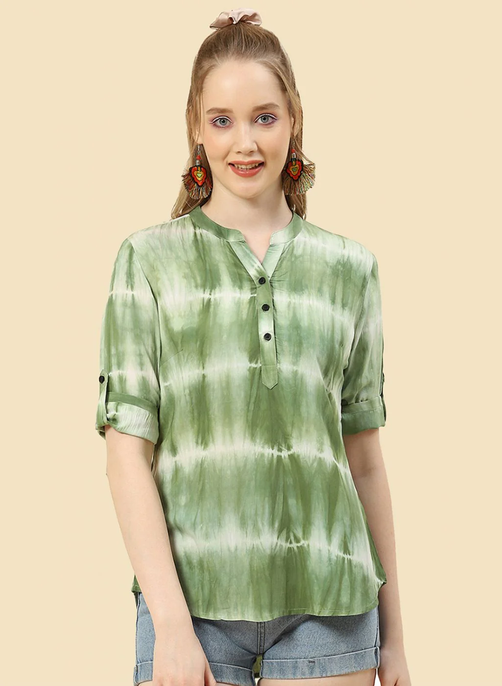 Women Green Printed Top - Image 2