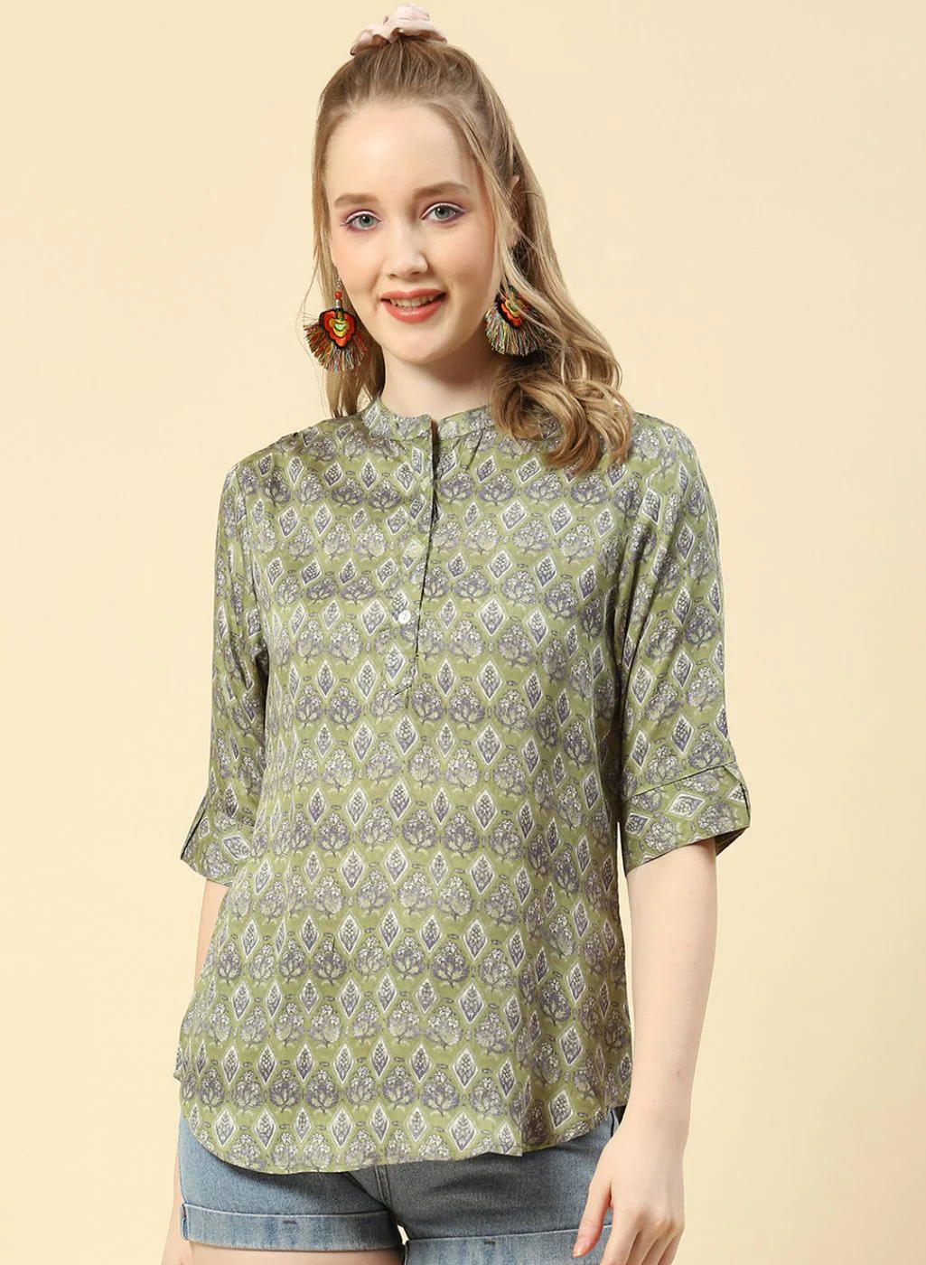 Women Green Printed Top - Image 2