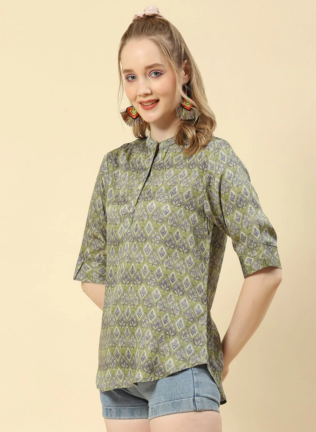 Women Green Printed Top - Image 3
