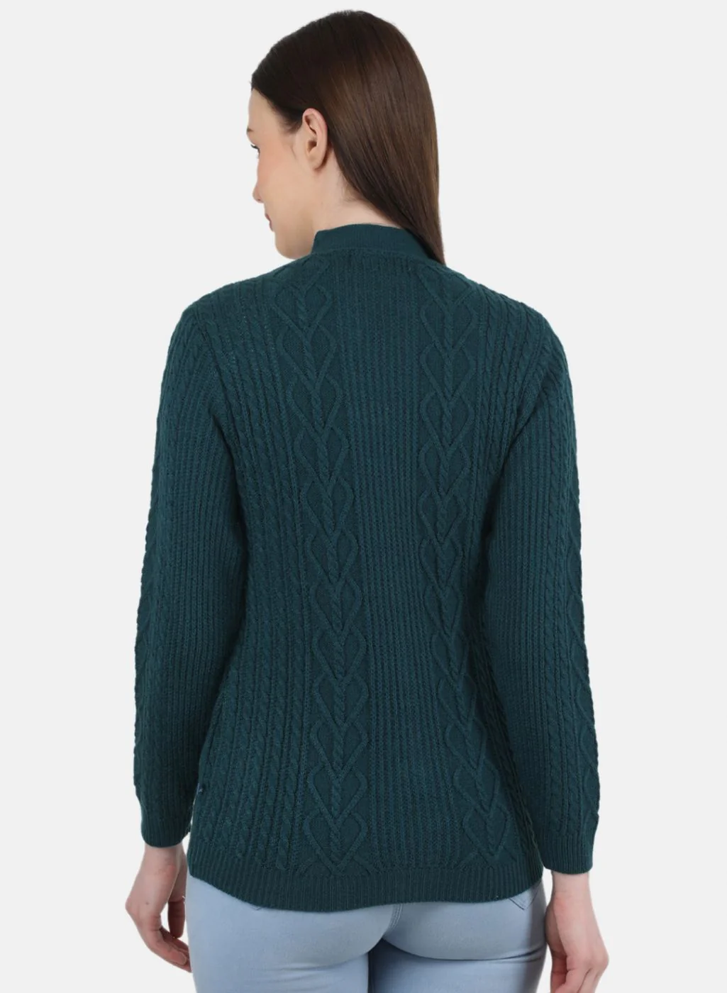 Women Green Self Design Cardigan - Image 3