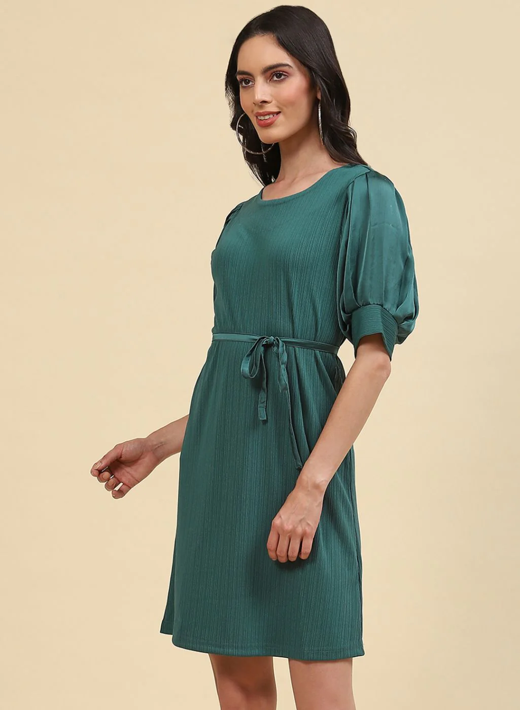 Women Green Self Design Dress - Image 3