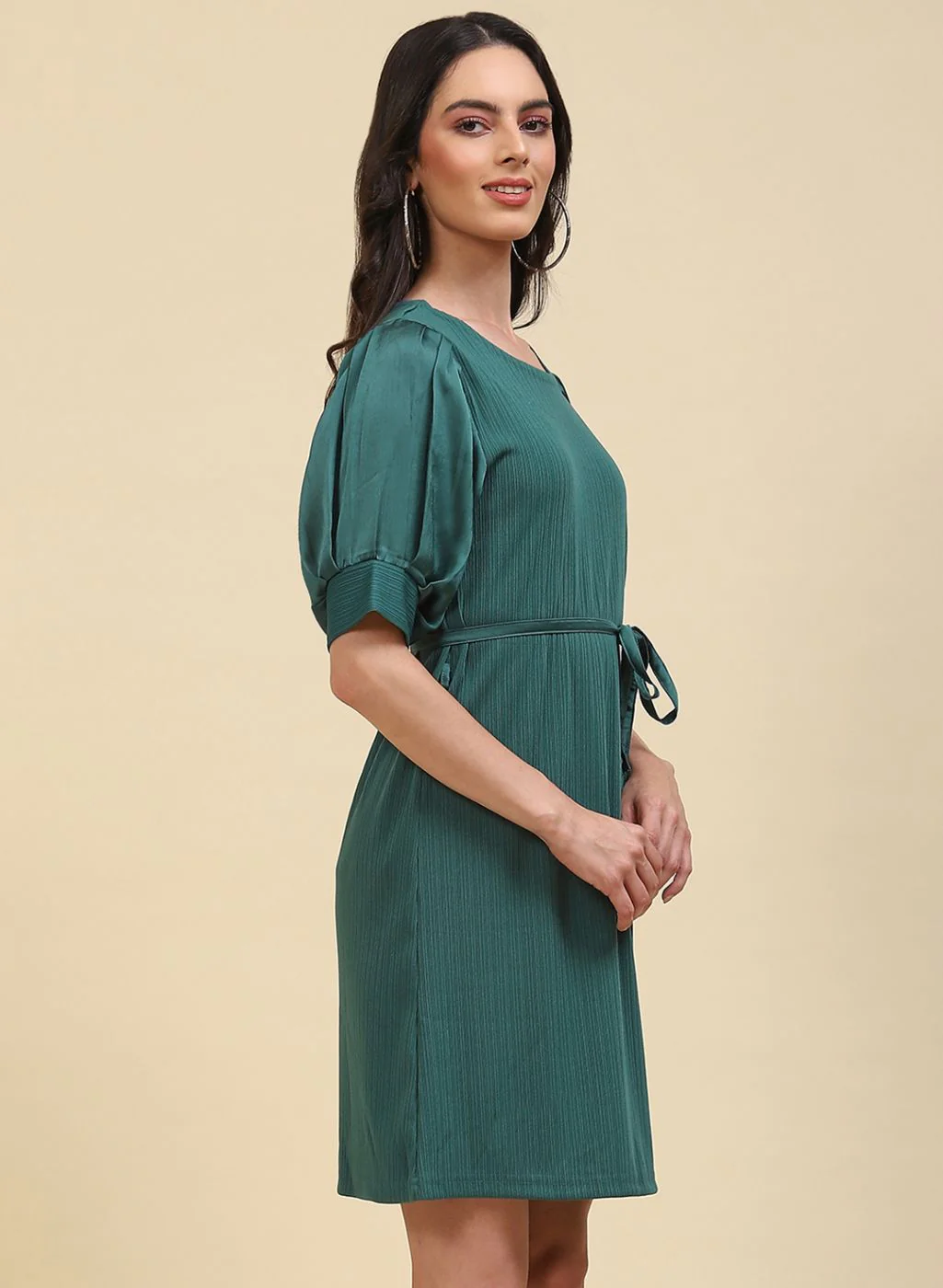 Women Green Self Design Dress - Image 4