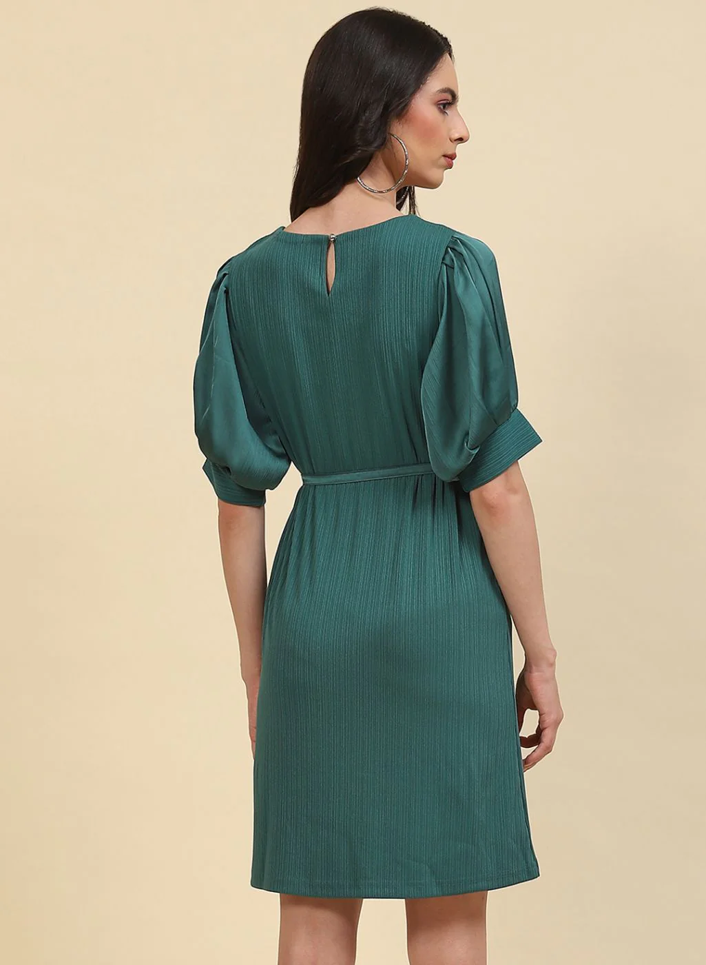 Women Green Self Design Dress - Image 5
