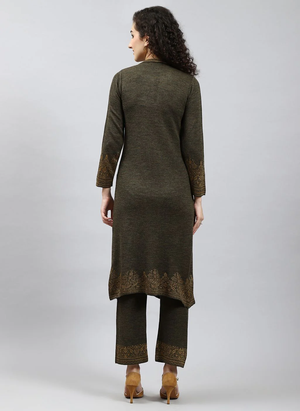 Women Green Self Design Kurti+Lower Set for Winter - Image 5