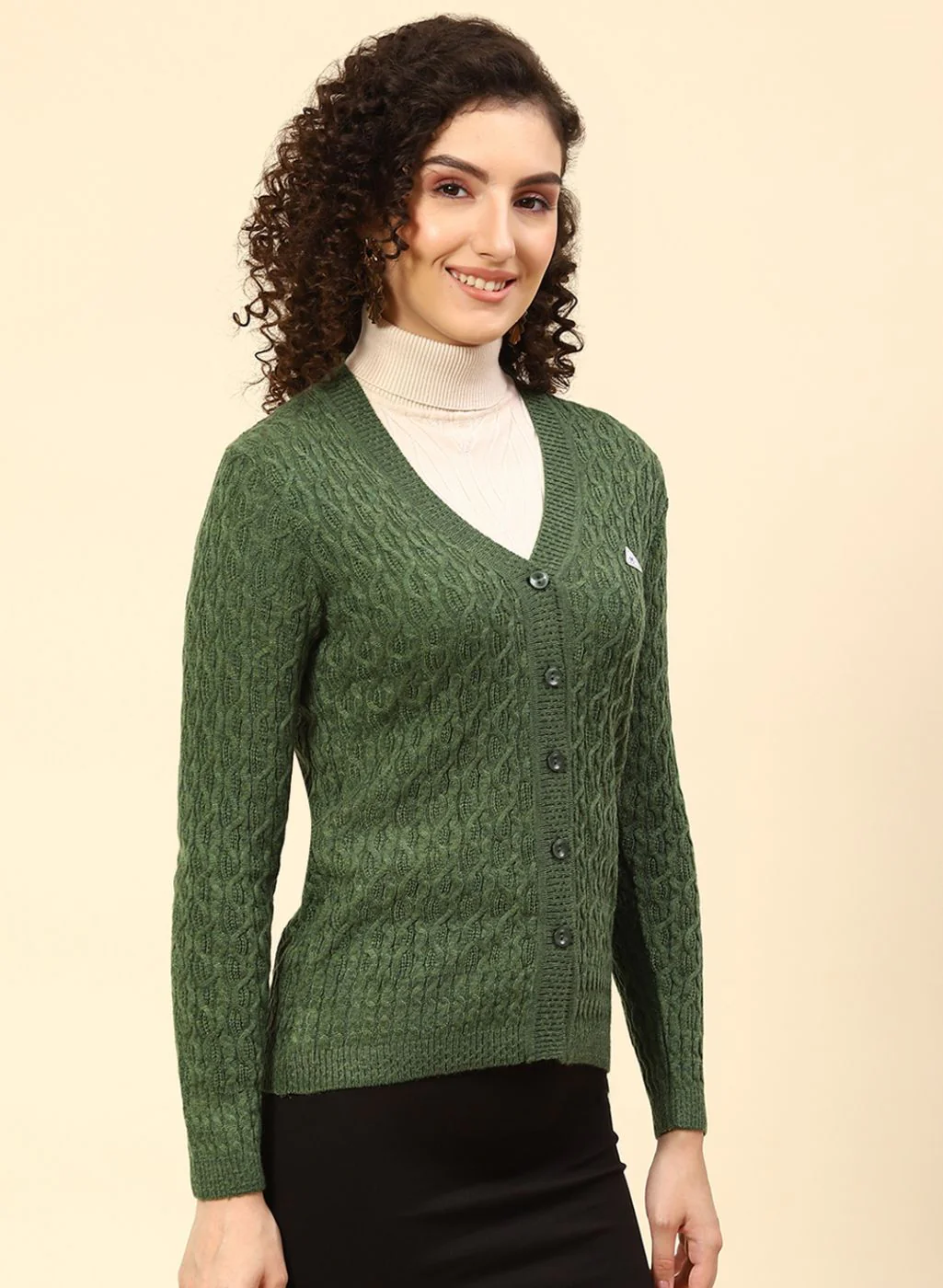 Women Green Self Design Wool blend Cardigan - Image 4