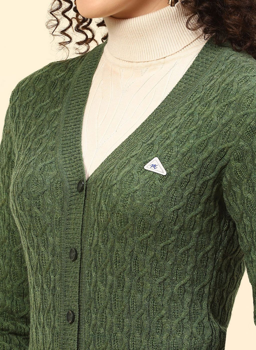 Women Green Self Design Wool blend Cardigan - Image 6