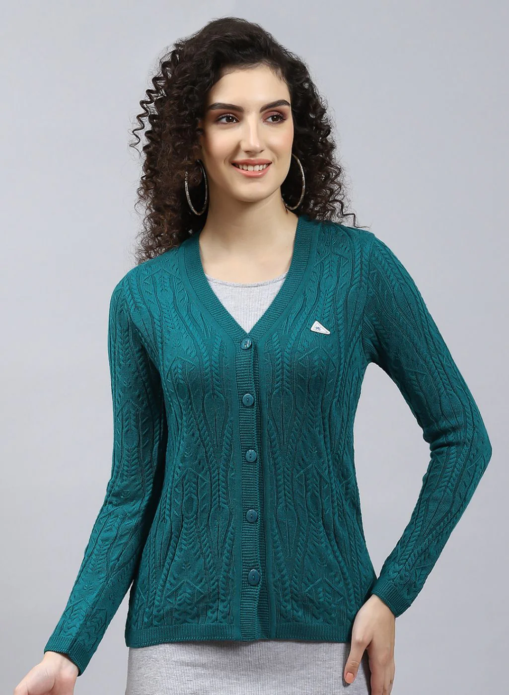 Women Green Self Design Wool blend Cardigan - Image 2