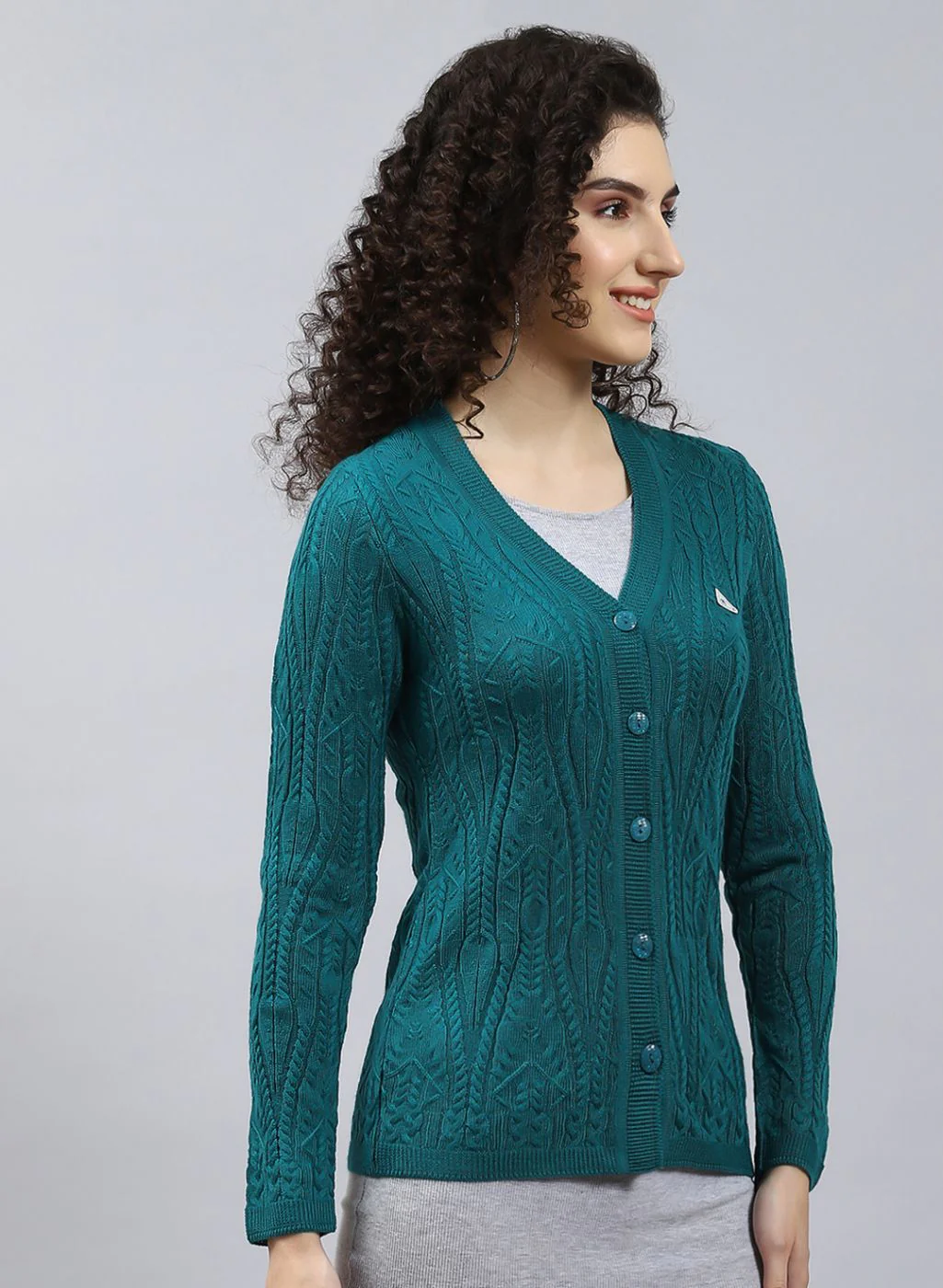 Women Green Self Design Wool blend Cardigan - Image 4