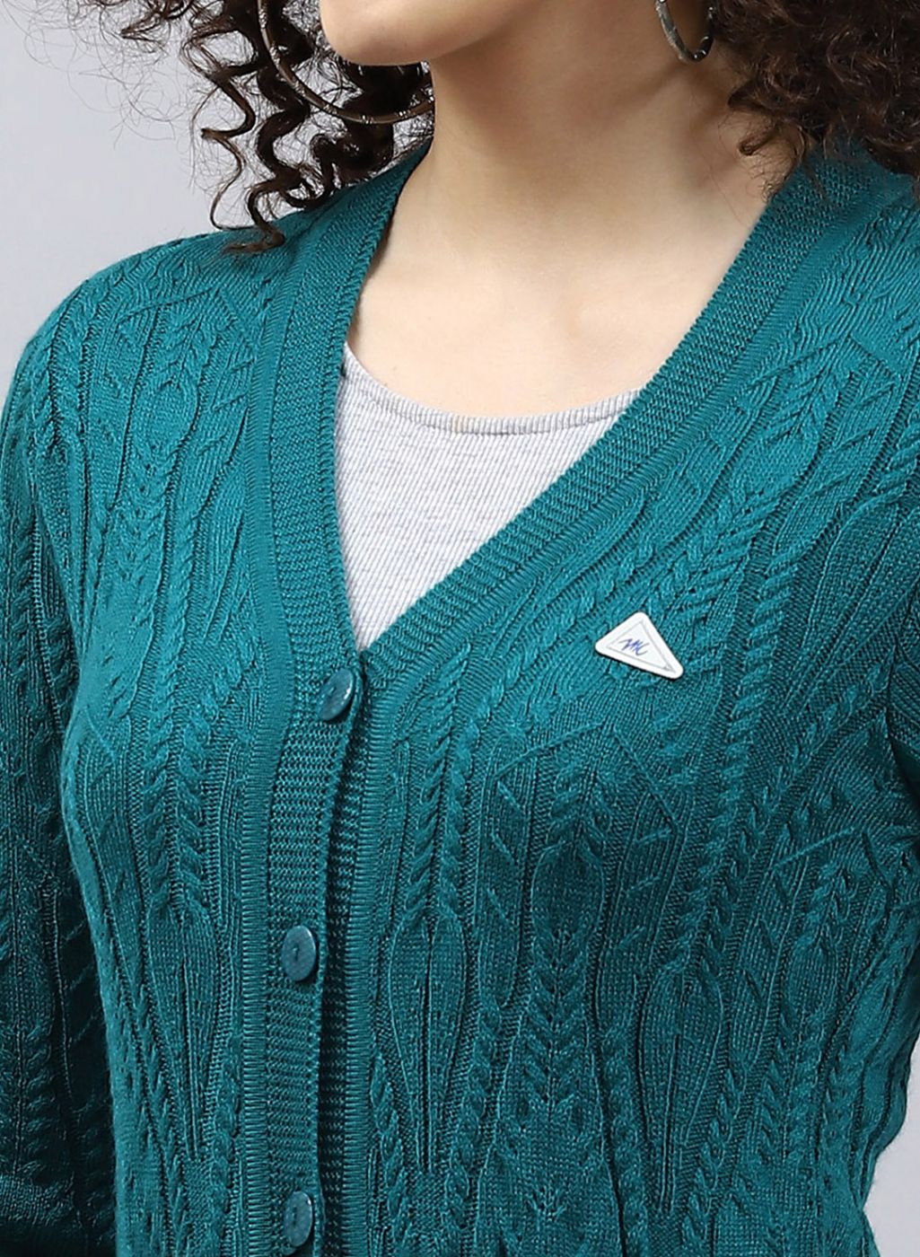 Women Green Self Design Wool blend Cardigan - Image 6