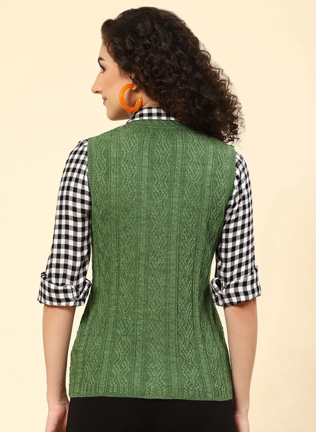 Women Green Self Design Wool blend Cardigan - Image 5