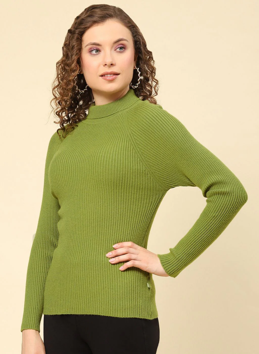 Women Green Solid Blend wool Sceavy - Image 3