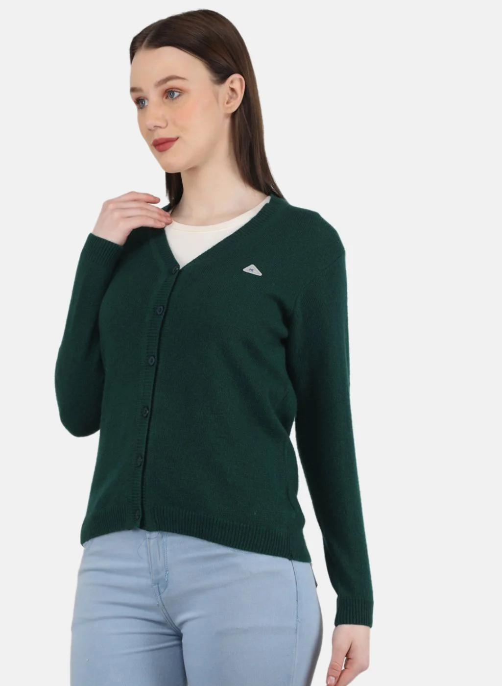 Women Green Solid Cardigan - Image 2
