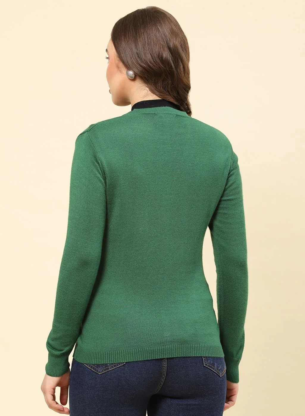 Women Green Solid Modal Nylone Cardigan - Image 5