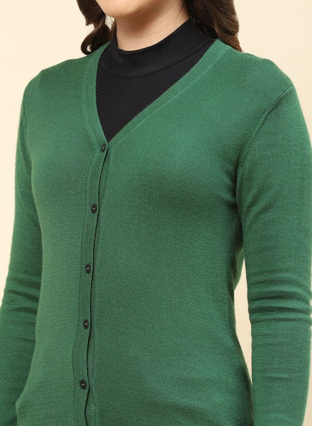 Women Green Solid Modal Nylone Cardigan - Image 6