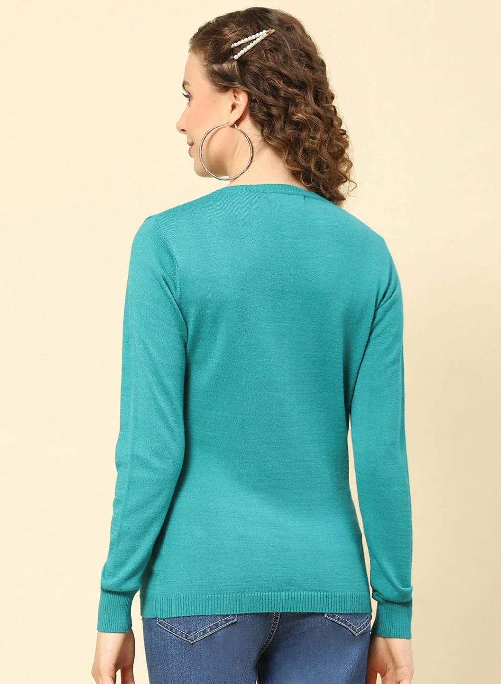 Women Green Solid Modal Nylone Cardigan - Image 5