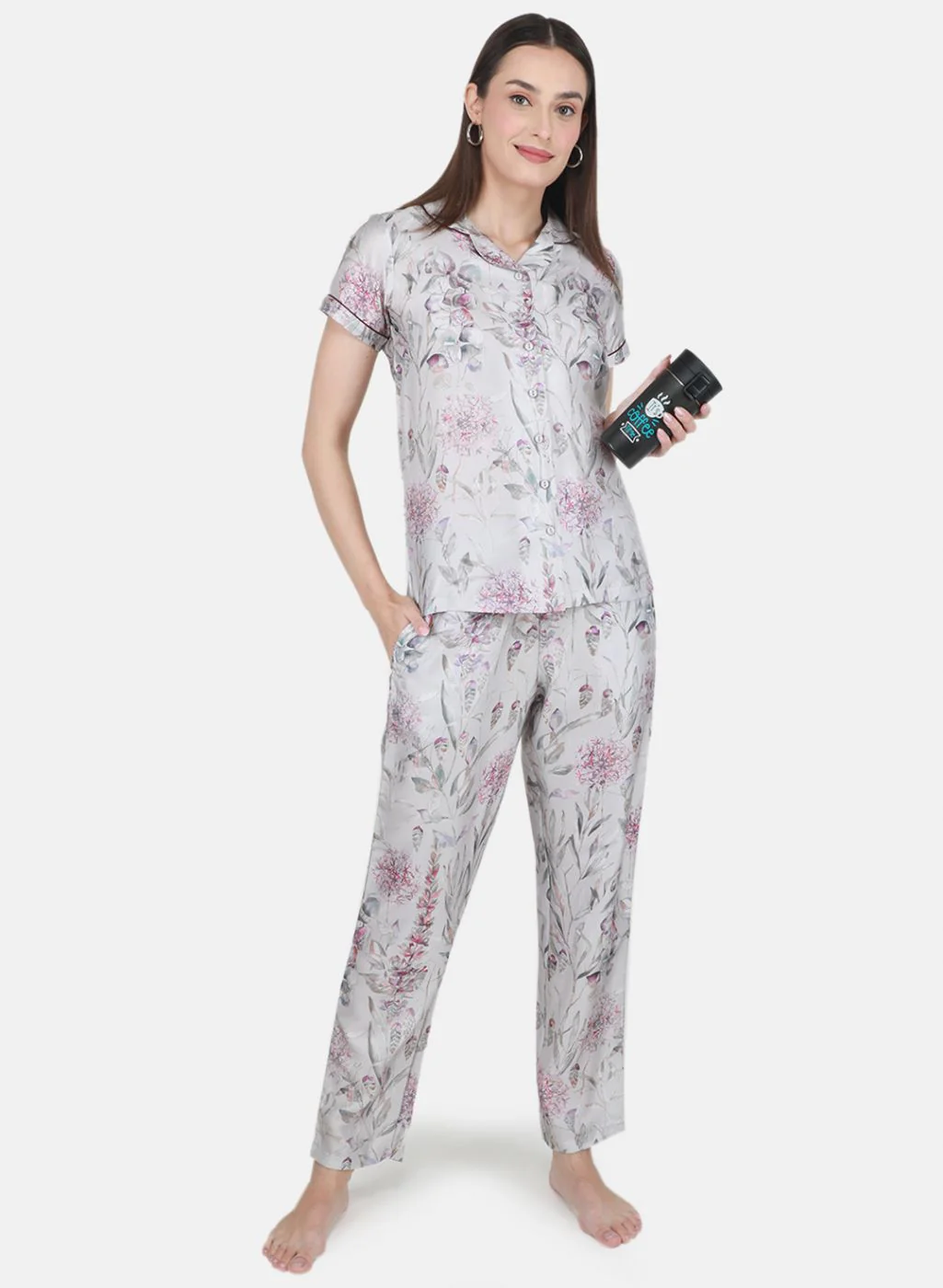 Women Grey Printed Lower Set - Image 4