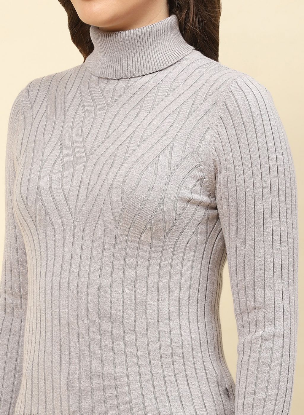 Women Grey Self Design Blend wool Winter Top - Image 6