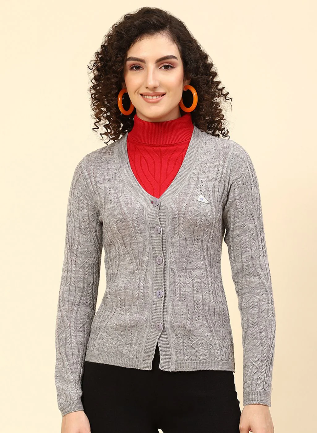Women Grey Self Design Wool blend Cardigan - Image 2