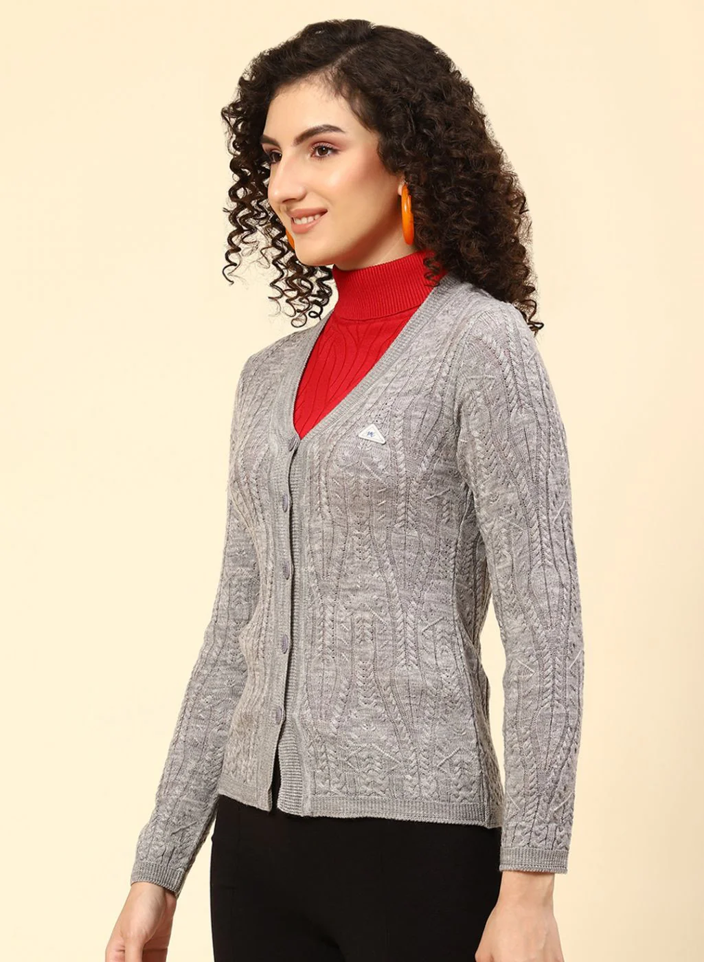 Women Grey Self Design Wool blend Cardigan - Image 3