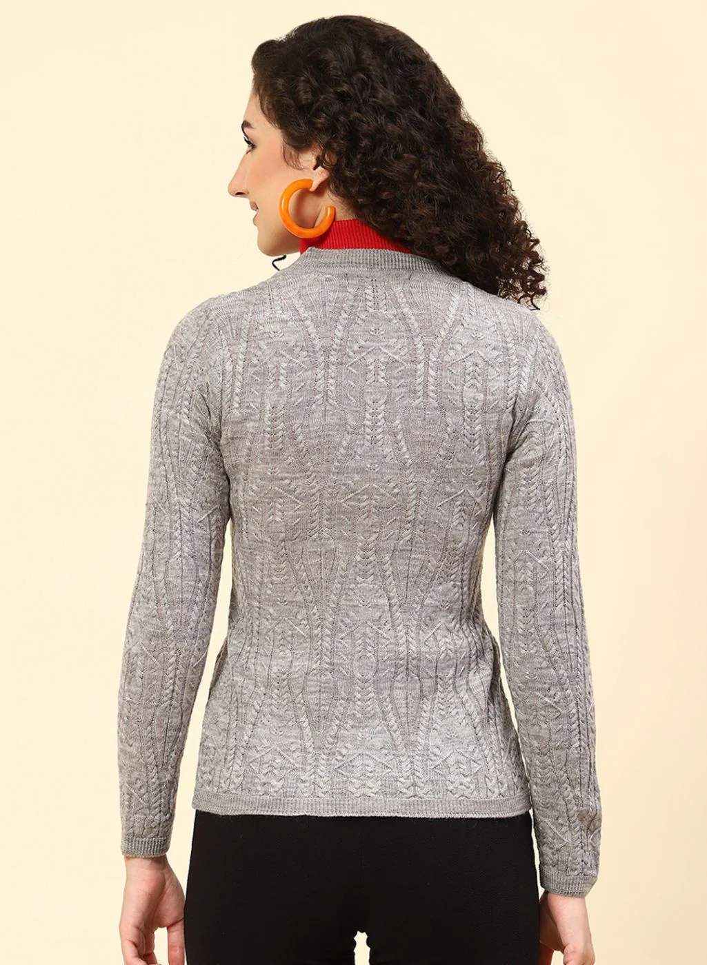 Women Grey Self Design Wool blend Cardigan - Image 5