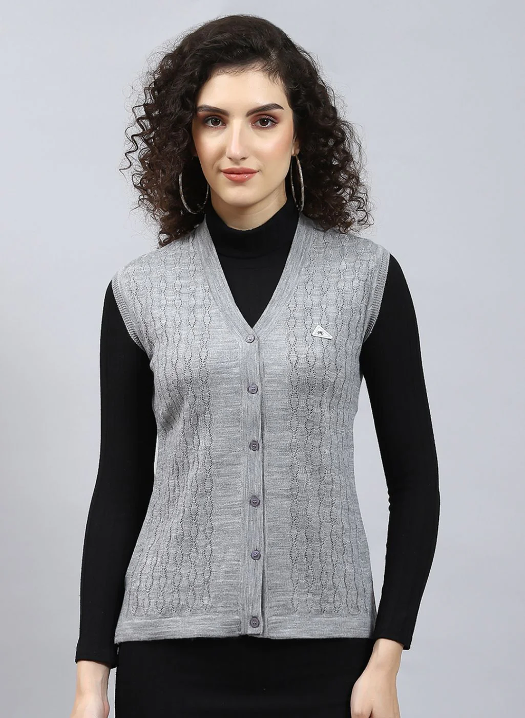 Women Grey Self Design Wool blend Cardigan - Image 2