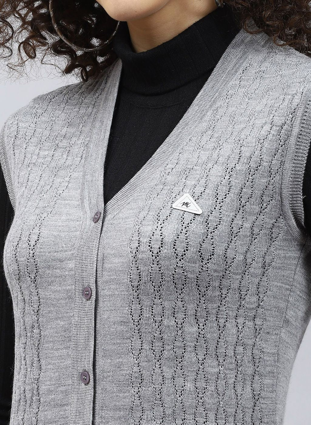 Women Grey Self Design Wool blend Cardigan - Image 6