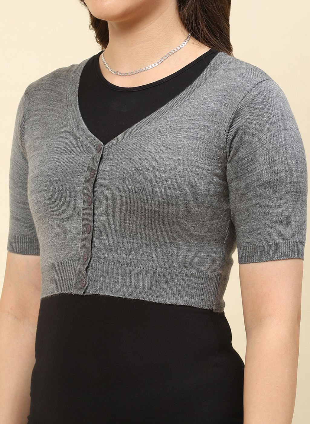Women Grey Solid Blend wool Blouse - Image 6