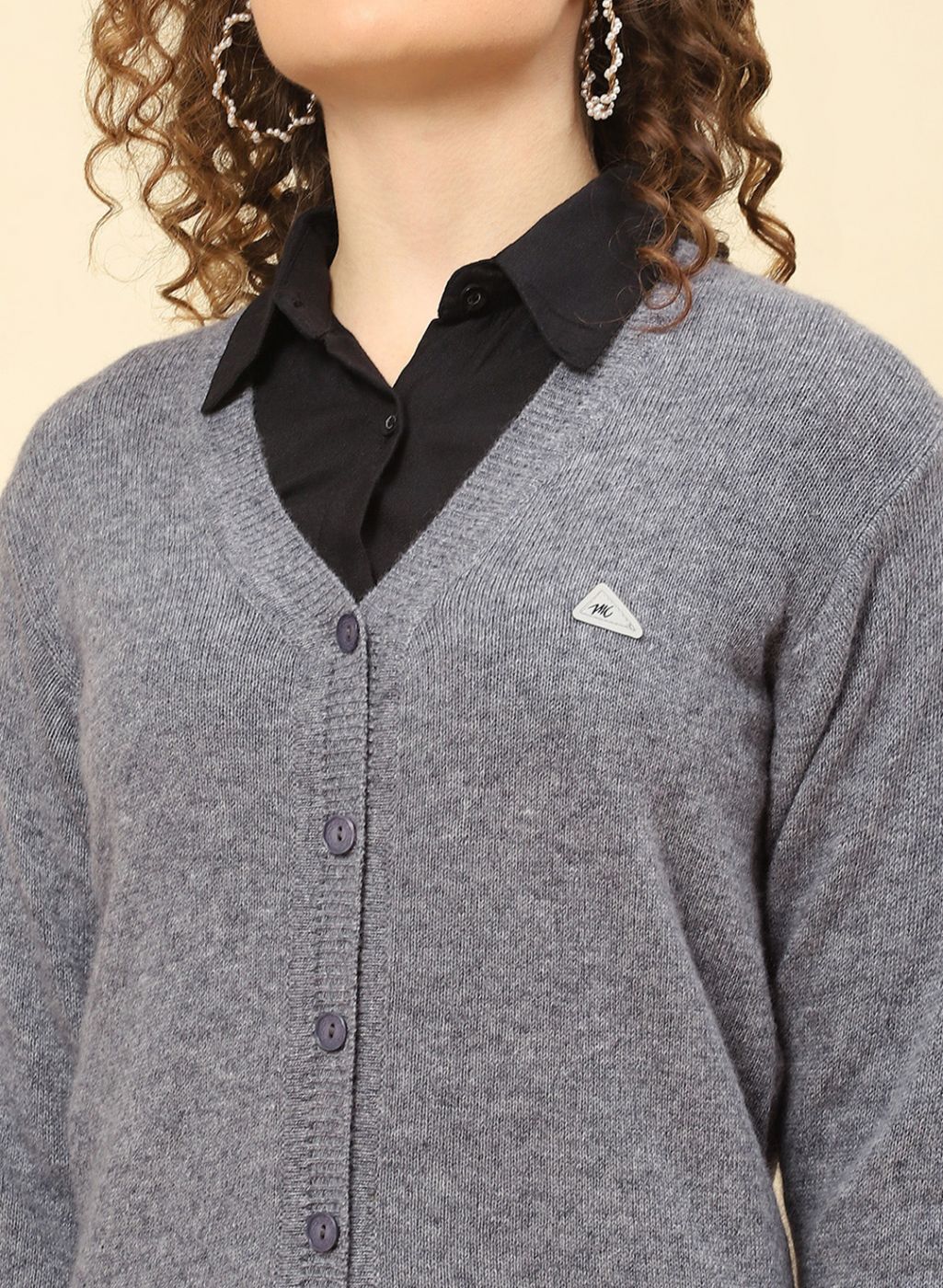 Women Grey Solid Lamb wool Cardigan - Image 6