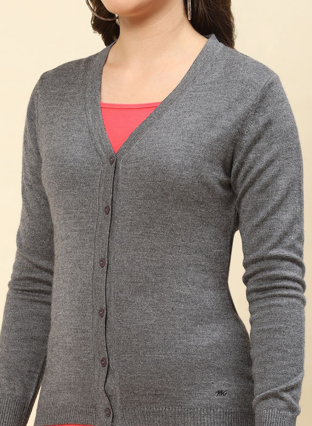 Women Grey Solid Modal Nylone Cardigan - Image 6