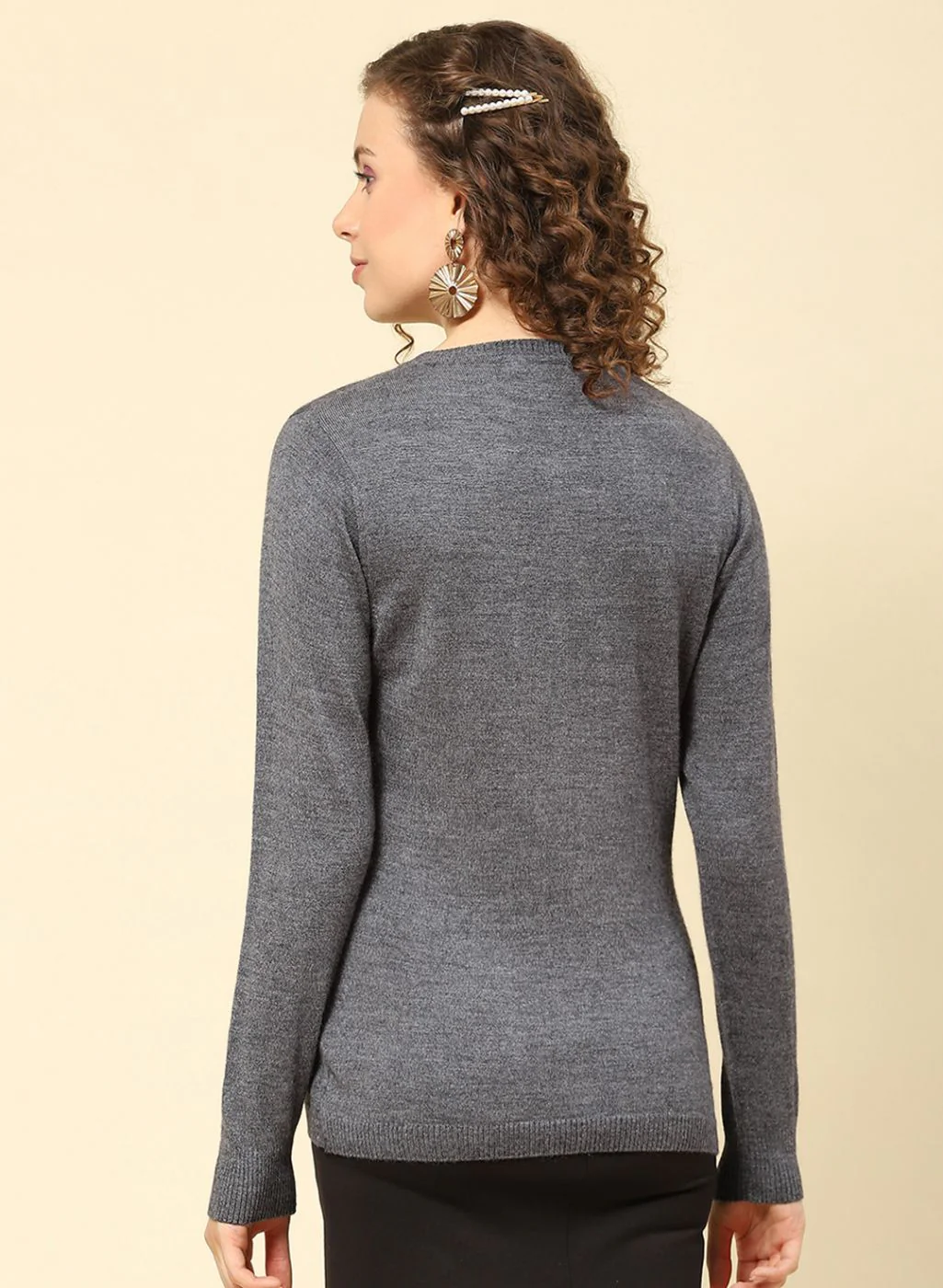 Women Grey Solid Modal Nylone Cardigan - Image 5