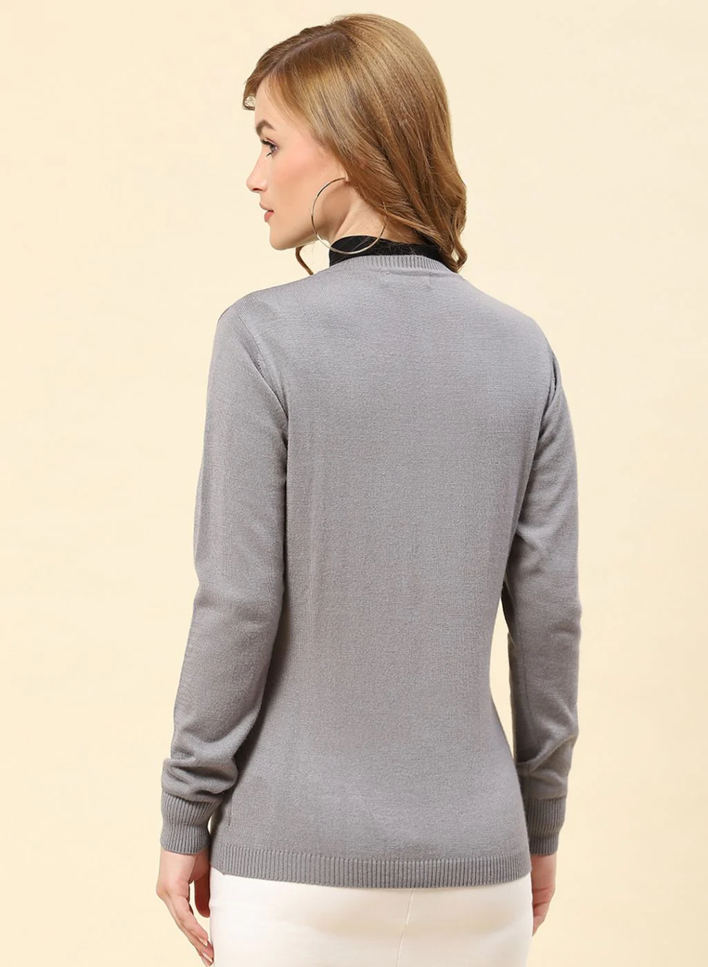 Women Grey Solid Modal Nylone Cardigan - Image 5