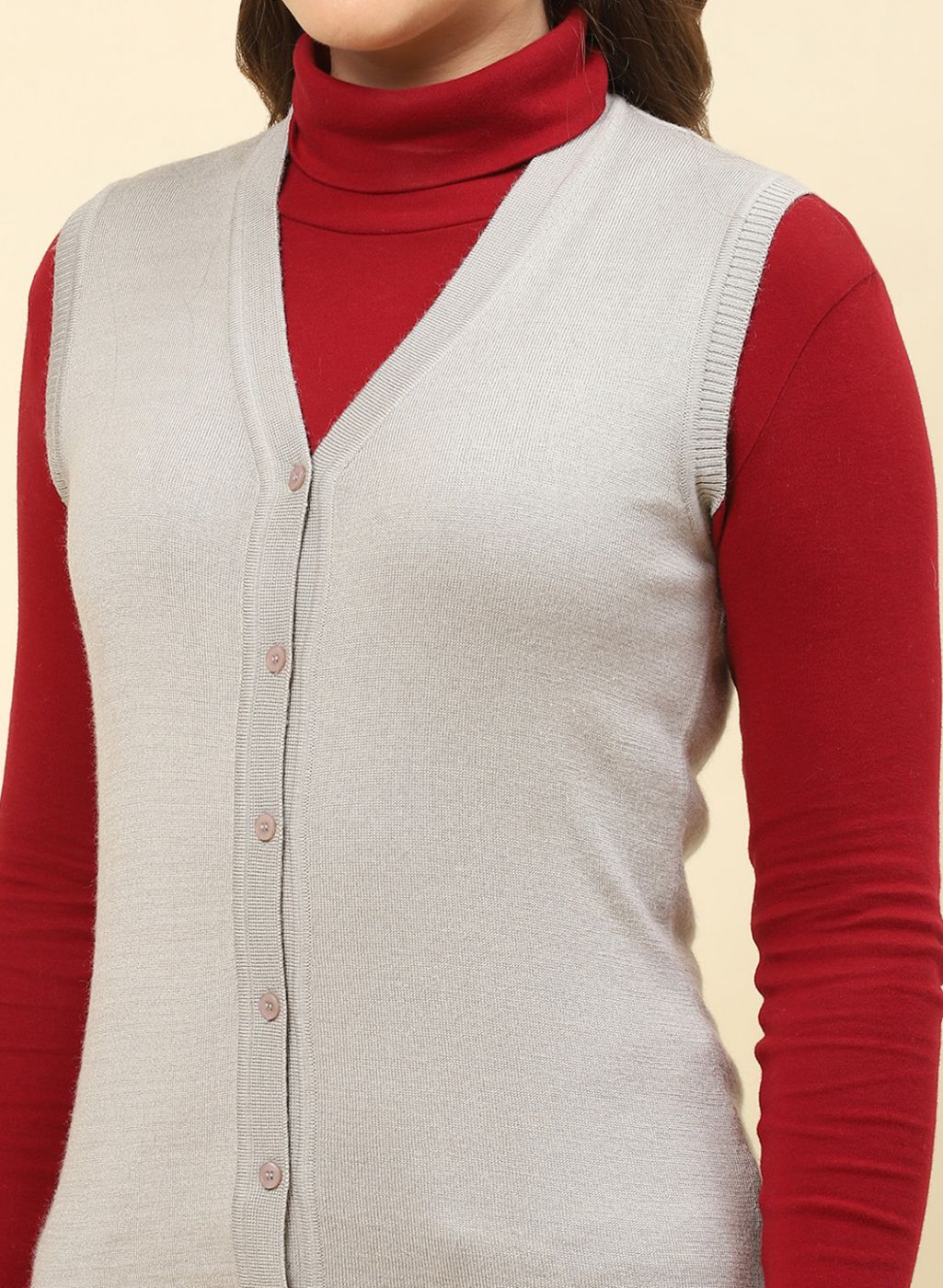 Women Grey Solid Modal Nylone Cardigan - Image 6