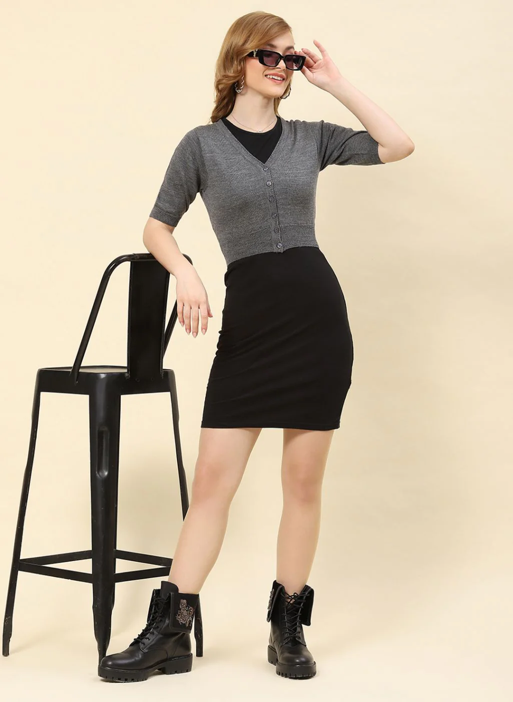 Women Grey Solid Pure wool Blouse - Image 2