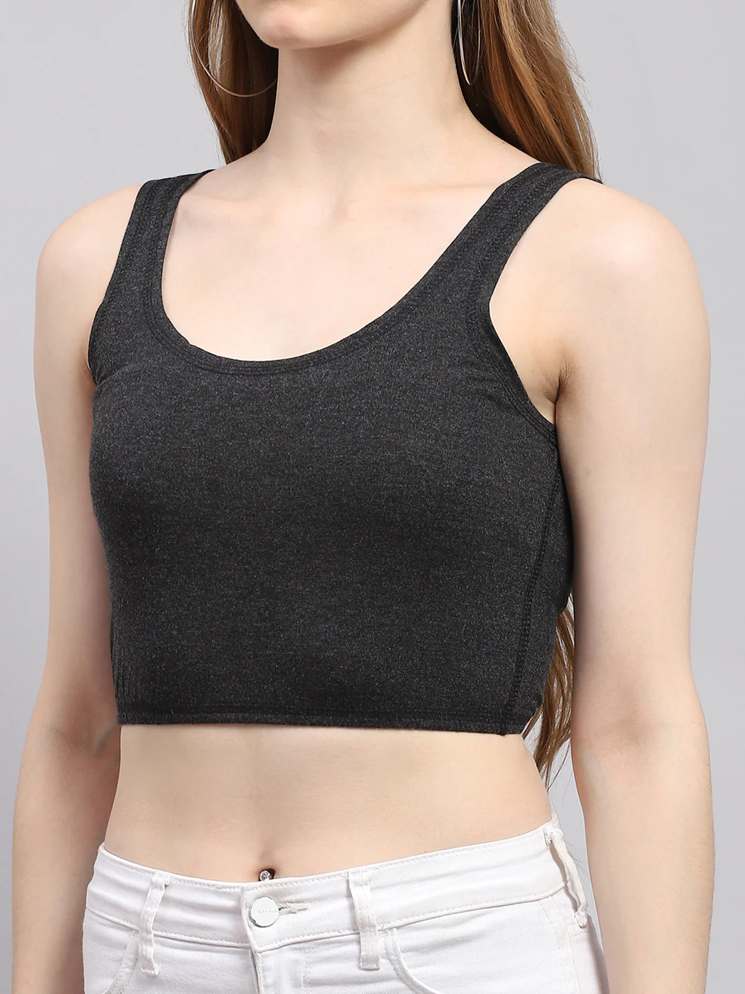 Women Grey Solid Thermal Blouse Top - Image 6